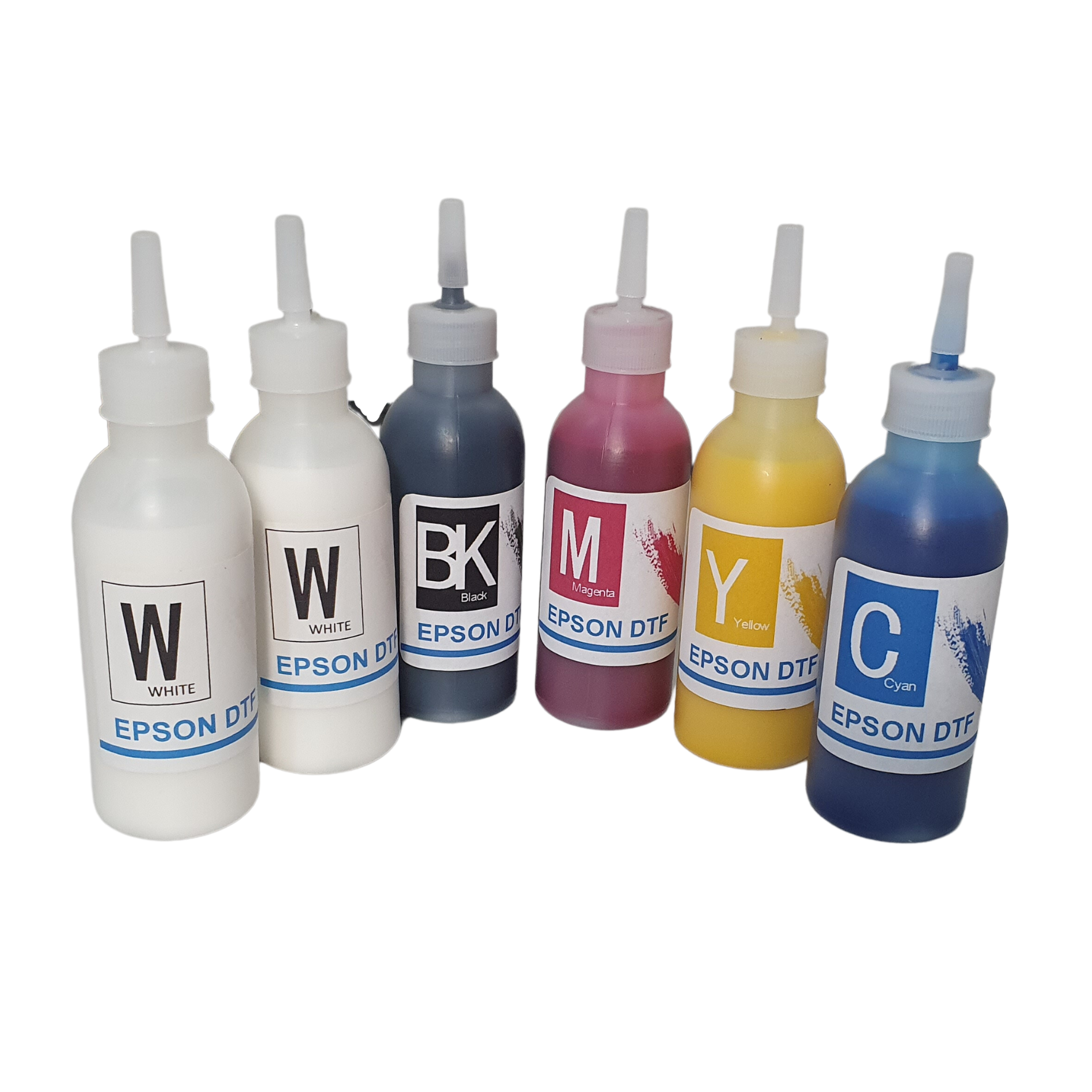 Tinta DTF Blanca, Negra, Cyan, Magenta, Amarillo.