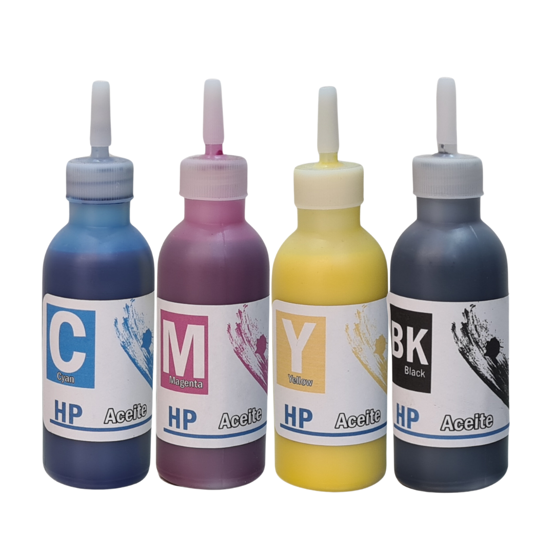 Botella de Tinta Hp 940 base aceite. Negro, cyan, magenta, amarillo. Genérica